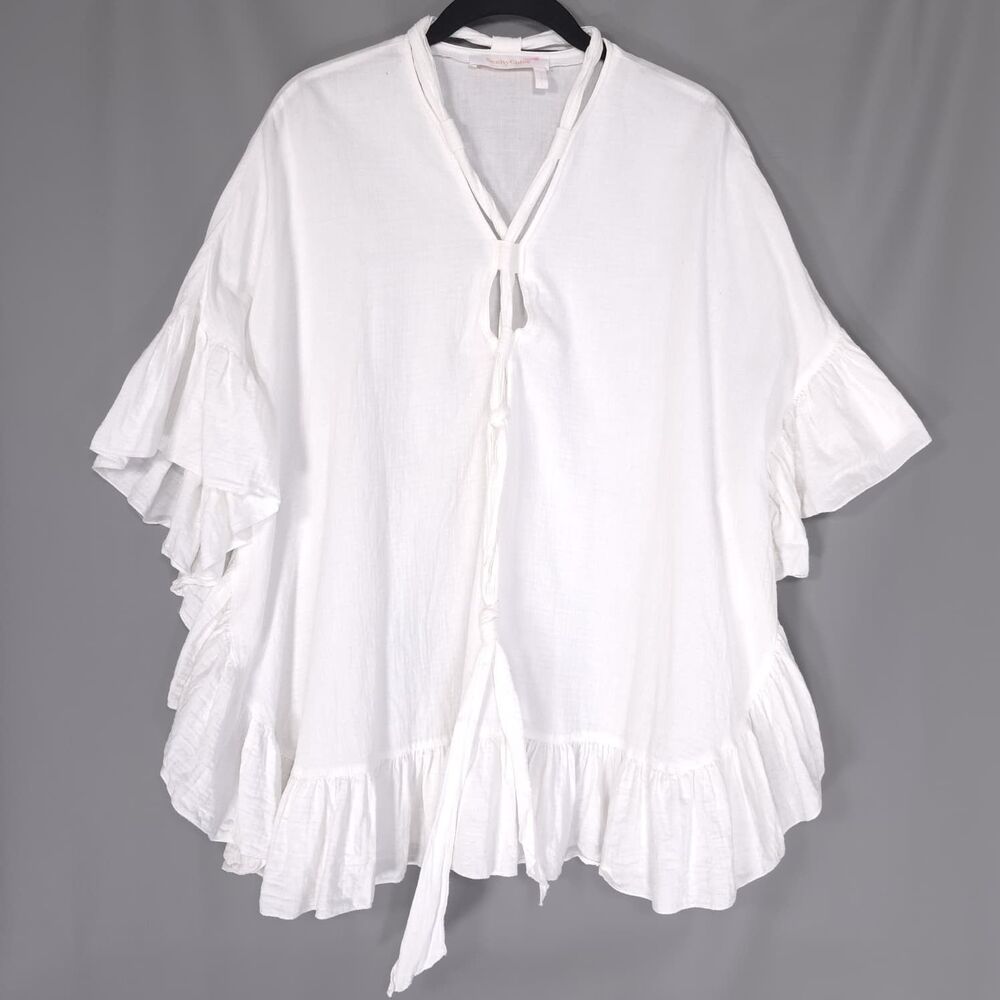 SEE BY CHLOE Women's Tunic Top Blouse 34 White Ruffle Cotton Linen Portugal Made